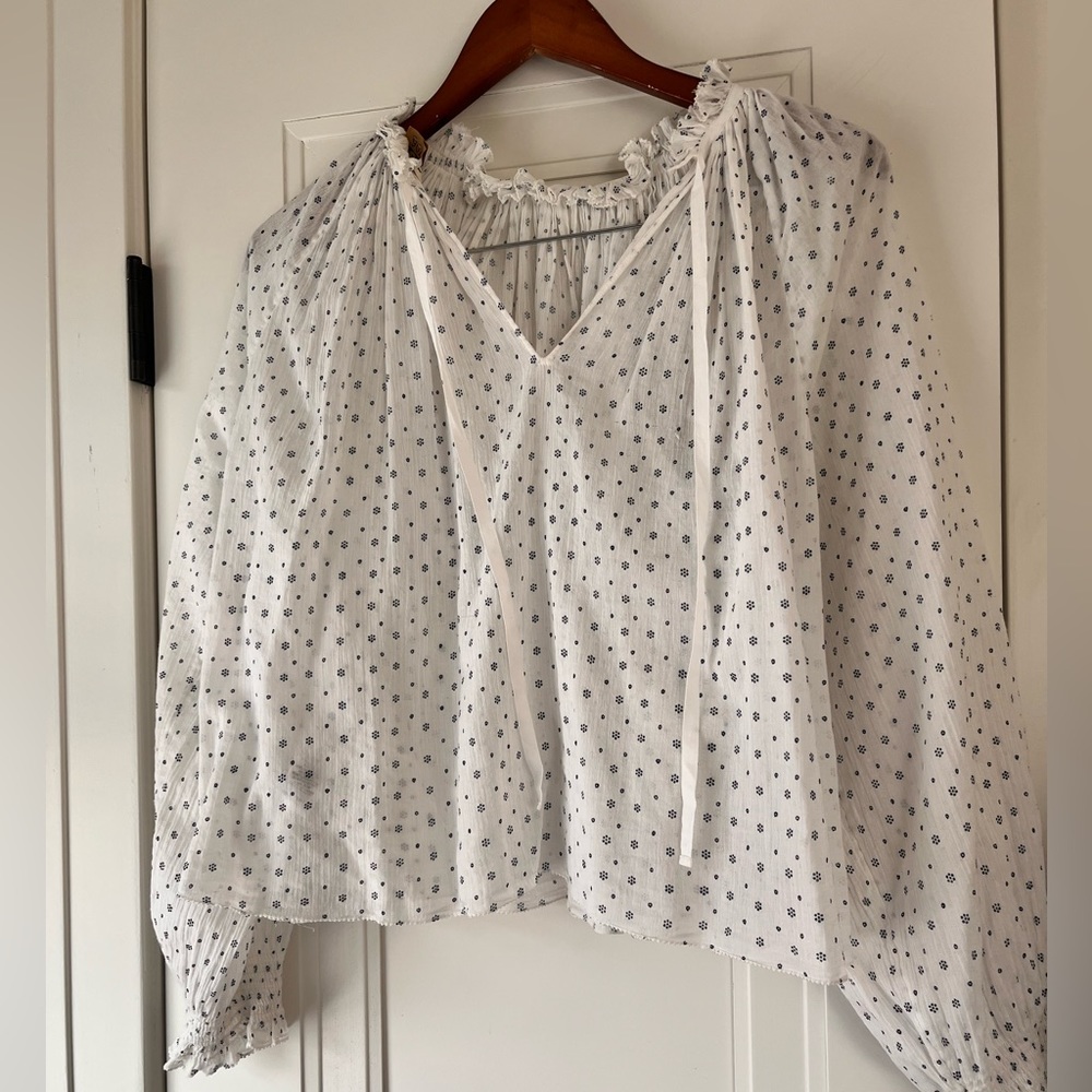 {Ulla Johnson} White Polka Dot Blouse